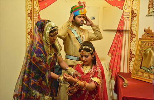 Traditional Rajasthani welcome ritual for guests at Virasat Heritage Restaurant